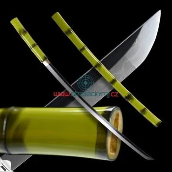 Replika zbraně Japanese Take Shikomizue, zelený bambus, Folded Steel, Real Choji Hamon
