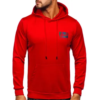 Pánská mikina Červená pánská mikina s kapucí a potiskem Bolf HY971 - M