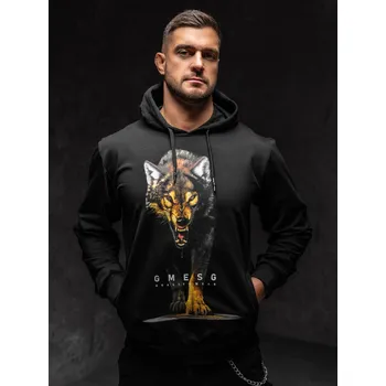 Pánská mikina Černá pánská mikina s kapucí a potiskem Bolf 6141 - XL