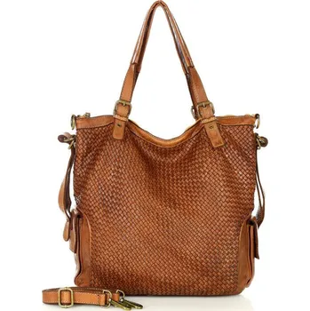 Kabelka MARCO MAZZINI hnědá kožená shopper kabelka s pleteným vzorem (v202b) Velikost: ONE SIZE