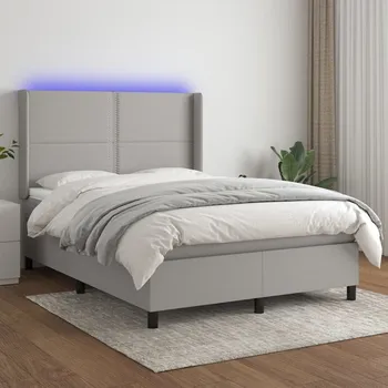 Postel vidaXL Box spring postel s matrací a LED 140x190 cm textil [3138232] Barva: světle šedá