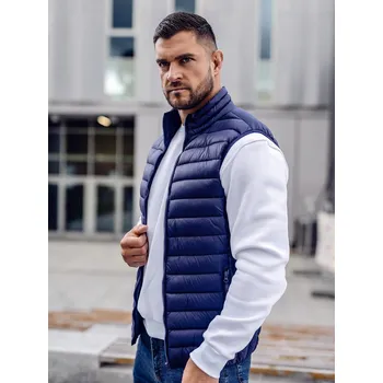 Pánské oblečení Tmavě modrá pánská prošívaná vesta bez kapuce Bolf LY32A - 2XL