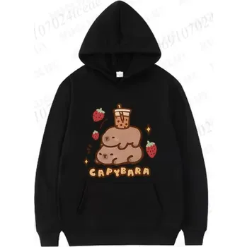 Dámský svetr Dámská mikina s narozeninovým motivem "Kapybara" v černé barvě Motiv: 5 kapybara s jahodou, Velikost: S