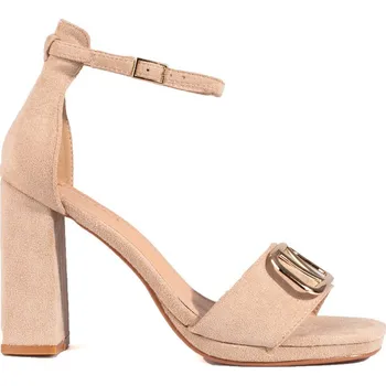 Dámské sandále Dámské béžové sandály na vysokém hrubém podpatku Vinceza 23-20202BE Velikost: 36