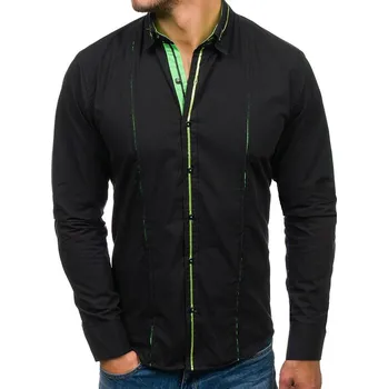 Černo-zelená pánská elegantní košile s dlouhým rukávem Bolf 2964 - S