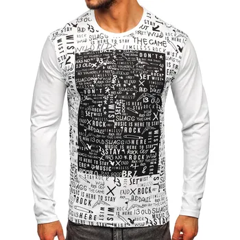 Pánské tričko Bílé pánské tričko s dlouhým rukávem a potiskem Bolf 1213 - 2XL