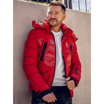 Pánský kabát Červená pánská prošívaná zimní bunda Bolf 99527A - S