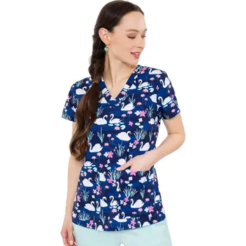 Dámská halenka Zdravotnická halena s potiskem labutí Medcouture MC8564 SSWN Velikost: XS