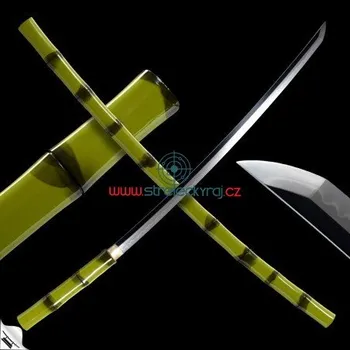 Replika zbraně Japanese Take Shikomizue, zelený bambus, T-10 Steel, Real Choji Hamon