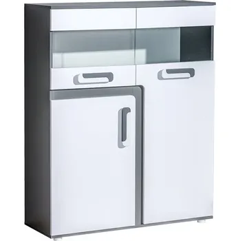 Komoda APALUCHA 16- KOMODA vyšší s dvířkami, šuplíky a poličkami (APETITO 16) - korpus šedá/dvířka bílá/úchyt bílošedá (DO) (K150-Z)