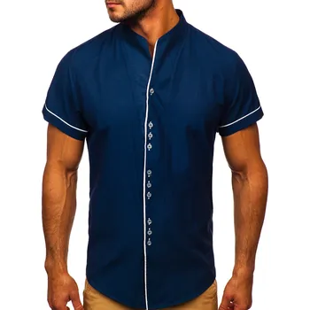 Pánská móda Tmavě modrá pánská košile s krátkým rukávem Bolf 5518 - 2XL