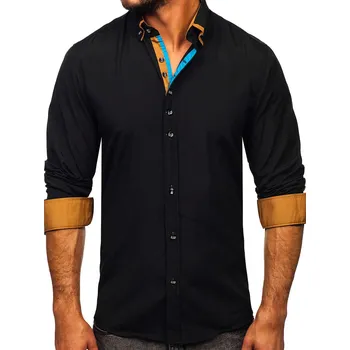 Pánská košile Černá pánská elegantní košile s dlouhým rukávem Bolf 3708-1 - M