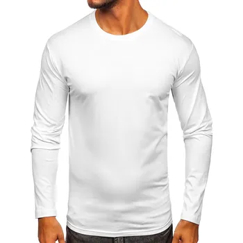 Pánské tričko Bílé pánské tričko s dlouhým rukávem bez potisku Bolf 1209 - 2XL