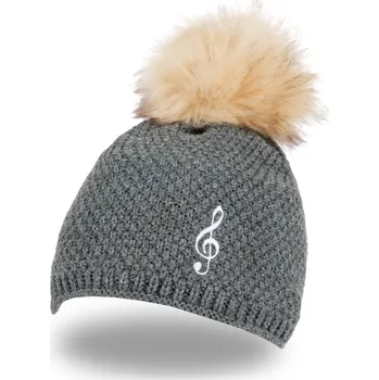 Čepice Čepice MUSICA s houslovým klíčem a bambulí - šedá