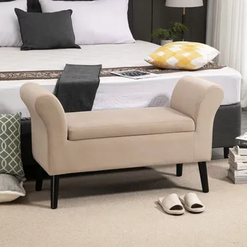 Moderní čalouněná lavice s úložným prostorem 115.5x43.5x66 cm | béžová