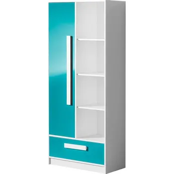 Šatní skříň Kombinovaná dětská skříň GOLIÁŠ 3, bílá/tyrkys lesk
