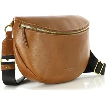 Marco Mazzini Prémiová kožená dámská kabelka do pasu s popruhem; hnědá