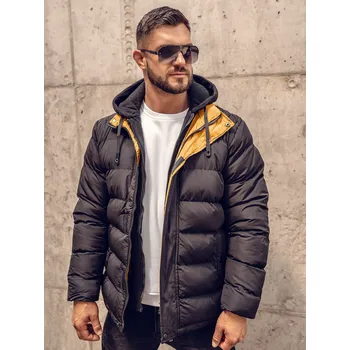 Pánský kabát Černá pánská prošívaná zimní bunda Bolf 7145A - S