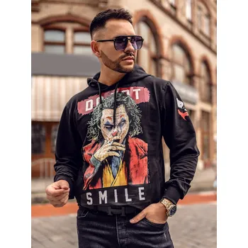 Pánská mikina Černá pánská mikina s kapucí a potiskem Bolf 6384A - S