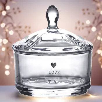 Dóza na potraviny Skleněná dóza s víčkem a srdíčkem -"Love it all"