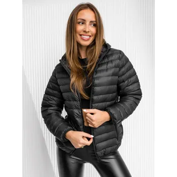 Dámská větrovka Černá dámská prošívaná přechodová bunda s kapucí Bolf M23036 - S