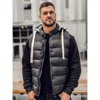 Pánská vesta Černá pánská prošíváná vesta s kapucí Bolf 13078A - XL