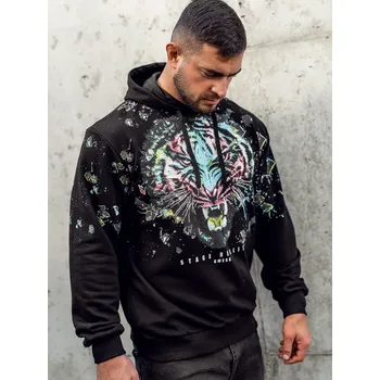 Pánská mikina Černá pánská mikina s kapucí a flitry Bolf 6420 - 2XL