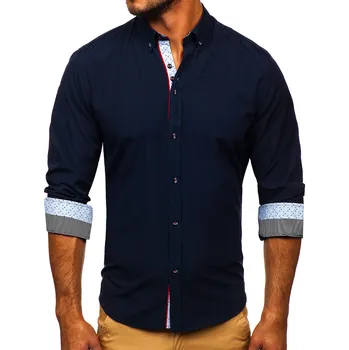 Pánská košile Tmavě modrá pánská elegantní košile s dlouhým rukávem Bolf 8839 - S