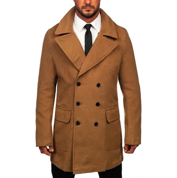 Pánský zimní kabát Kamelový pánský dvouřadový zimní kabát s výsokým limcem Bolf 1048C - M
