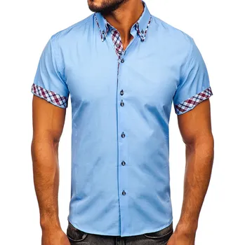 Pánská košile Blankytná pánská košile s krátkým rukávem Bolf 6540 - XL