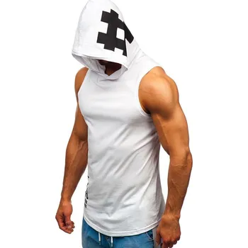 Pánské tílko Bílé pánské tílko tank top s potiskem a kapucí Bolf 1285 - XL