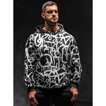 Pánská mikina Černo-bílá pánská mikina s kapucí a potiskem anorak Bolf 8B1152A1 - L