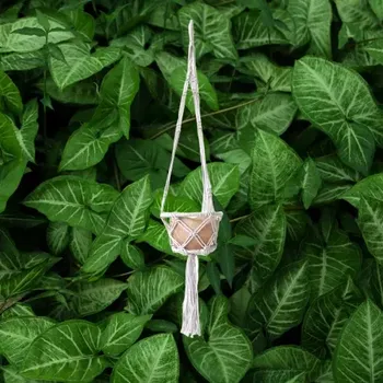 Držák na květináč a truhlík Makramé závěs na květináč dlouhý s obručí 15 x 100 cm