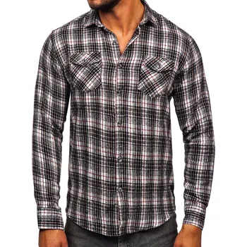 Pánská košile Černo-bílá pánská flanelová košile s dlouhým rukávem Bolf 20731-2 - L