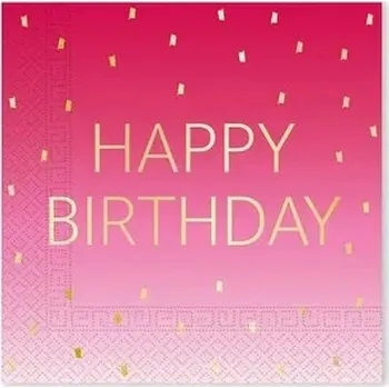Papírový ubrousek Procos Ubrousky papírové Happy Birthday Pink 20ks 33x33cm