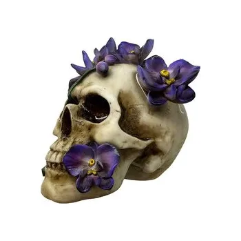 Dekorace - Lebka a vinný fialový květ