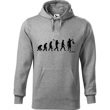 Pánská mikina DOBRÝ TRIKO Pánská mikina s potiskem Evoluce rybáře Velikost pánské mikiny: 5XL, Barva: Tmavě šedý melír