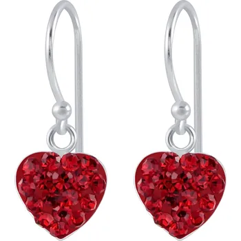 Náušnice Stříbrné náušnice s křišťálovým srdcem - Červená