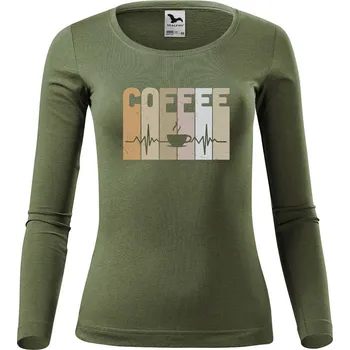 DOBRÝ TRIKO Dámské bavlněné triko Tep srdce coffee Velikost: S, Barva: Khaki