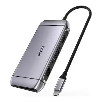 USB hub Choetech 9w1 wielofunkcyjny HUB USB Typ C - 3x USB 3.2 Gen 1 / czytnik kart SD i TF / HDMI 4K 30Hz / VGA Full HD 60Hz / USB Typ C / RJ45 szary (HUB-M15 gray)