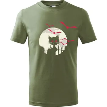 Dětská móda DOBRÝ TRIKO Dětské tričko Kočka a netopýři Velikost: 146/10 let, Barva: Khaki