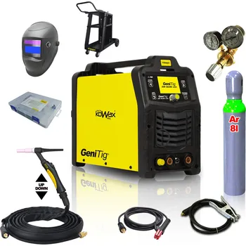 KOWAX GeniTig 220AC/DC LCD+hořák T26A 4m+kab. 3m+hadice+kukla+Ventil+ plná Lahev AR + Podvozek