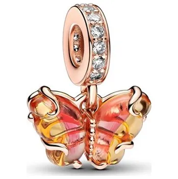 Přívěsek Visací přívěsek PANDORA Motýl z růžovožlutého skla Murano 782698C01