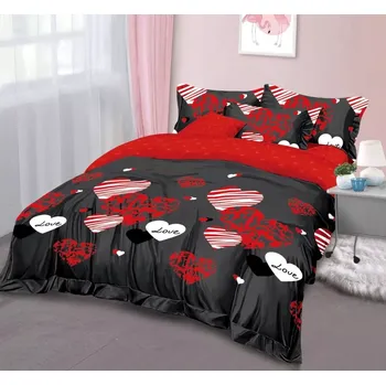 Povlečení VALENTÝNSKÁ AKCE ! LUXUSNÍ BAVLNĚNÉ OBOUSTRANNÉ POVLEČENÍ 140x200/70x90 cm - SRDÍČKA ČERNO - ČERVENÉ + POVLAK NA POLŠTÁŘEK ZDARMA !