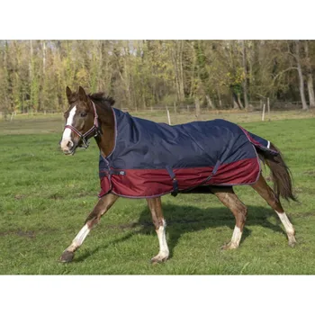 Deka pro koně Equithéme Výběhová deka EQUITHEME HighNeck 300g TYREX 1200D, modrá/burgundy, 150 cm/198 cm