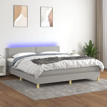 Postel vidaXL Box spring postel s matrací a LED 180x200 cm textil [3133657] Barva: světle šedá