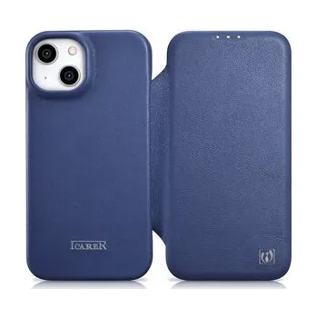 iCarer CE Premium Leather Folio Case skórzane etui iPhone 14 Plus z klapką magnetyczne MagSafe niebieski (WMI14220715-BU)