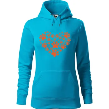 Dámská mikina DOBRÝ TRIKO Dámská mikina s potiskem Psí tlapky srdce Velikost dámské mikiny: 2XL, Barva: Tyrkysová
