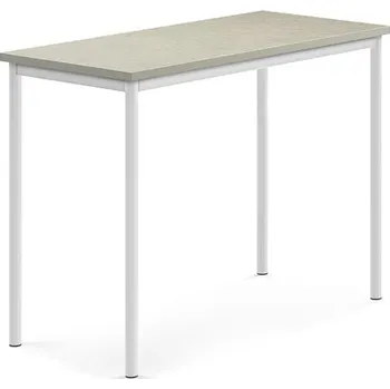 Jídelní stůl Stůl SONITUS, 1200x600x900 mm, bílé nohy, deska s linoleem, šedá