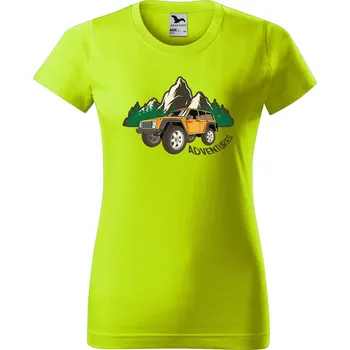 Dámské oblečení DOBRÝ TRIKO Dámské tričko s potiskem Adventures Barva: Limetková, Velikost: XS